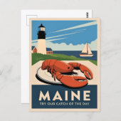 ヴィンテージトラベルメインロブスターシーフードレトロ風光明媚 ポストカード (正面/裏面)