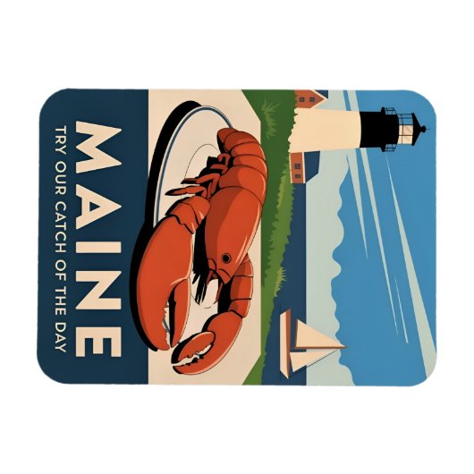 ヴィンテージトラベルメインロブスターシーフードレトロ風光明媚 マグネット (横)