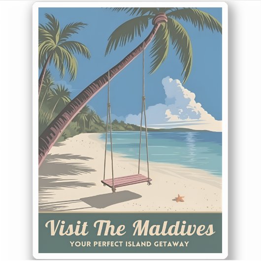 ヴィンテージトラベルモルディブアイランドシーサイド風光明媚 シール (正面)