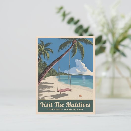 ヴィンテージトラベルモルディブアイランドシーサイド風光明媚 ポストカード (スタンド正面)