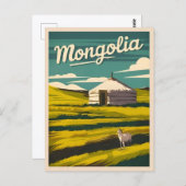 ヴィンテージトラベルモンゴリアユルトレトログラフィック ポストカード (正面/裏面)