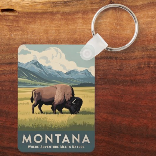 ヴィンテージトラベルモンタナバイソンワイルドライフレトロ風光明媚 キーホルダー (裏面)
