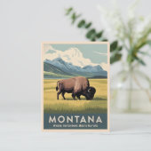 ヴィンテージトラベルモンタナバイソンワイルドライフレトロ風光明媚 ポストカード (スタンド正面)