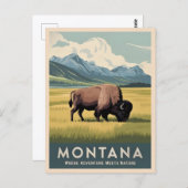 ヴィンテージトラベルモンタナバイソンワイルドライフレトロ風光明媚 ポストカード (正面/裏面)