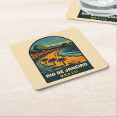 ヴィンテージトラベルリオデジャネイロコパカバーナビーチ スクエアペーパーコースター (アングル)