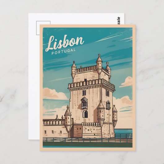 ヴィンテージトラベルリスボンポルトガルレトロ風光明媚 ポストカード (正面/裏面)