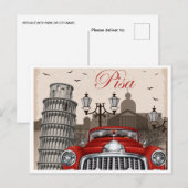 ヴィンテージトラベルリーニングタワーオブピサレトロイタリア ポストカード (正面/裏面)