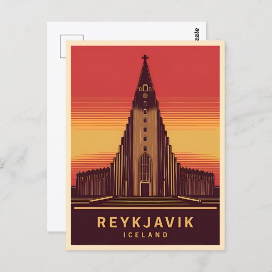 ヴィンテージトラベルレイキャビクアイスランドハーグリムスカークジャ ポストカード (正面/裏面)