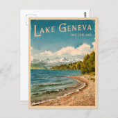 ヴィンテージトラベルレイクジュネーブスイスレトロ ポストカード (正面/裏面)