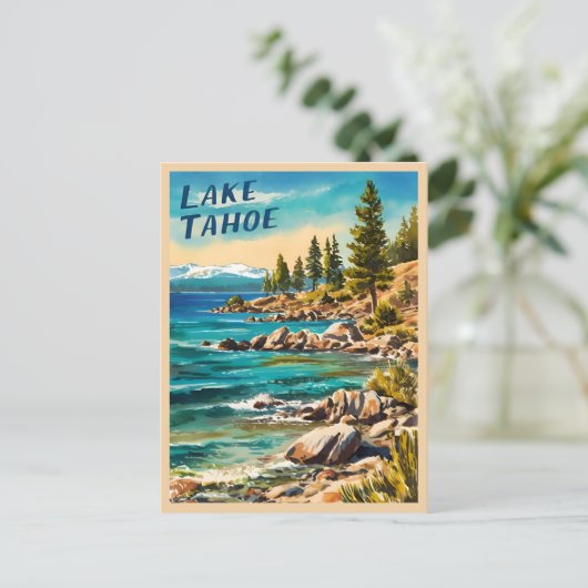 ヴィンテージトラベルレイクタホカリフォルニアレトロスタイル ポストカード (スタンド正面)