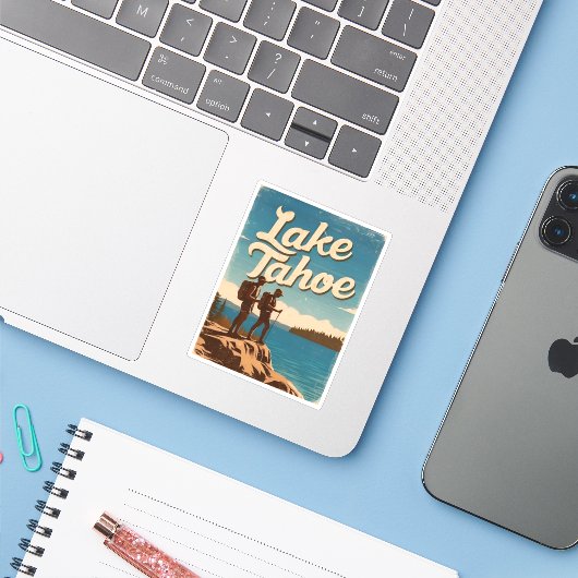 ヴィンテージトラベルレイクタホカリフォルニアレトロ風光明媚 シール (ノートパソコンとiPhone)