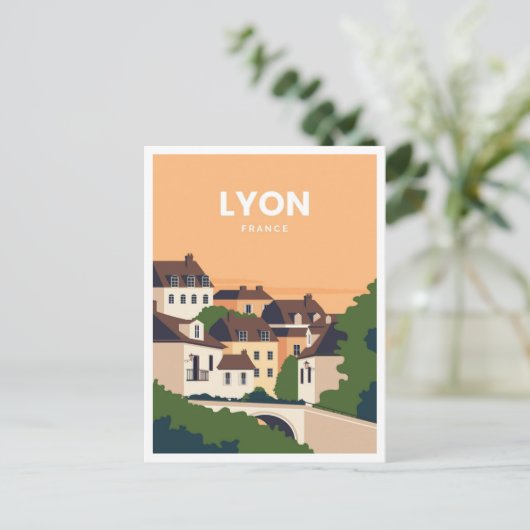 ヴィンテージトラベルレトロウォーターカラーリヨンフランス ポストカード (スタンド正面)