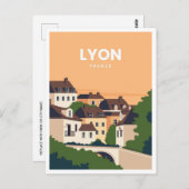ヴィンテージトラベルレトロウォーターカラーリヨンフランス ポストカード (正面/裏面)