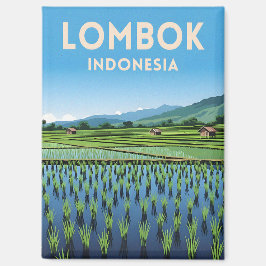 ヴィンテージトラベルロンボク島インドネシアレトロ風景 マグネット