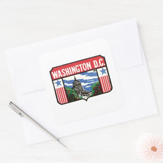 ヴィンテージトラベルワシントンDC.州ラベルアート スクエアシール (封筒)