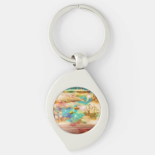 ヴィンテージトラベルワールドスカイブルー海クジラ キーホルダー (正面)