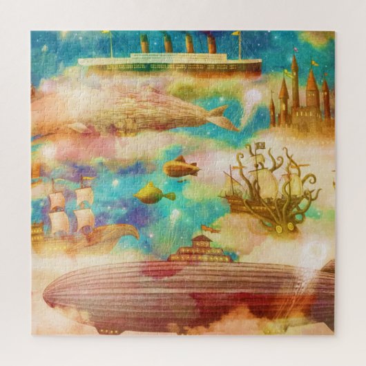 ヴィンテージトラベルワールドスカイブルー海クジラ ジグソーパズル (縦)