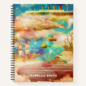 ヴィンテージトラベルワールドスカイブルー海クジラ ノートブック (正面)