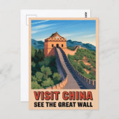 ヴィンテージトラベル素晴らし中国壁レトロ風景 ポストカード (正面/裏面)