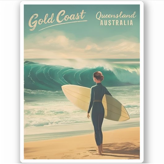 ヴィンテージトラベル金ゴールドコーストオーストラリアレトロ風光明媚 シール (正面)