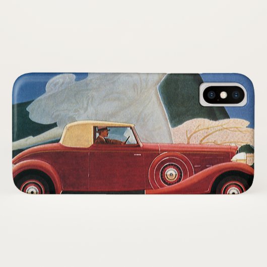 ヴィンテージトラベル、アンティークの赤い車と雲の女性 Case-Mate iPhoneケース (裏面(横))