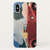 ヴィンテージトラベル、アンティークの赤い車と雲の女性 Case-Mate iPhoneケース (裏面)