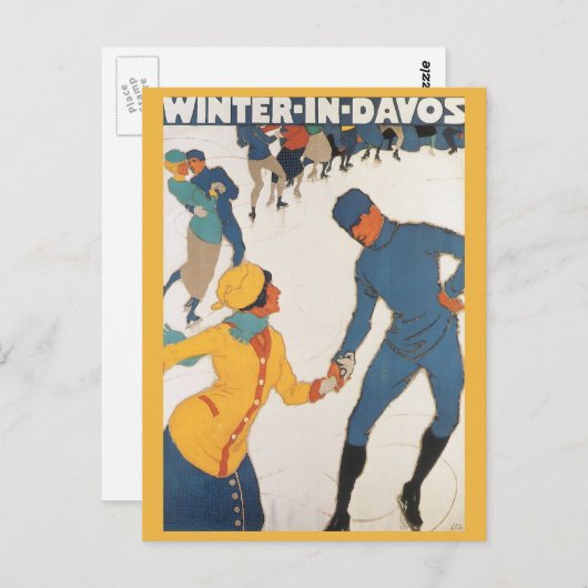 ヴィンテージトラベル,アールデコ,ウィンターダボススイス ポストカード (正面/裏面)