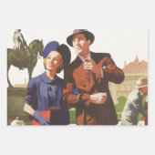 ヴィンテージトラベル、観光客ズオンバカンス観光 ラッピングペーパーシート (正面)