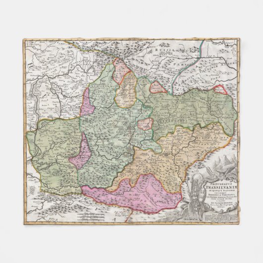 ヴィンテージトランシルヴァニアの地図(1720年) フリースブランケット (正面(横))