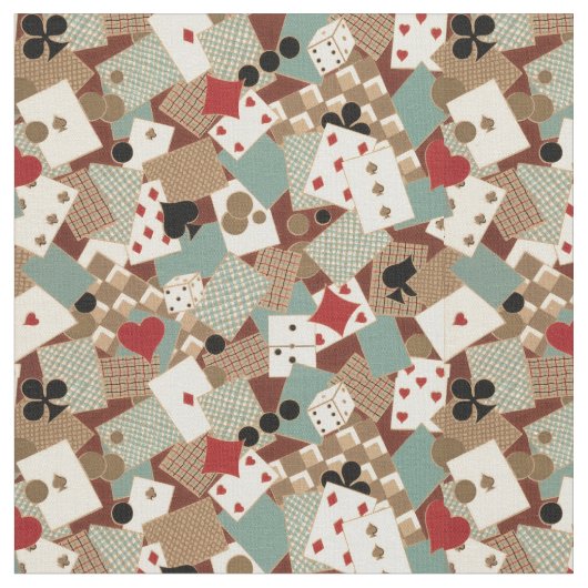 ヴィンテージトランプとサイコロパターン ファブリック (クローズアップ)
