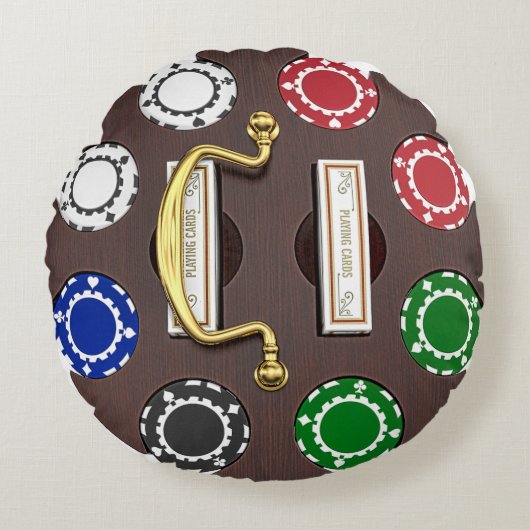 ヴィンテージトランプのポーカーチップ回転木馬 ラウンドクッション (正面)
