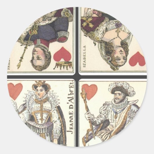 ヴィンテージトランプ – 王と女王のハート ラウンドシール (正面)