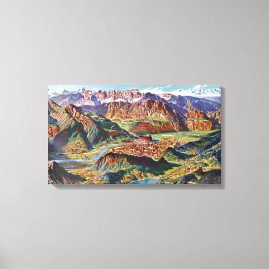 ヴィンテージトリエントとブレンタドロミテスイタリアの地図 キャンバスプリント (正面)