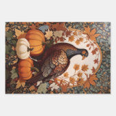 ヴィンテージトルコとカボチャの秋 ラッピングペーパーシート (正面3)