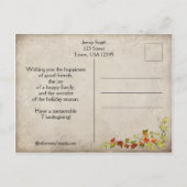 ヴィンテージトルコとカボチャ感謝祭 ポストカード (裏面)