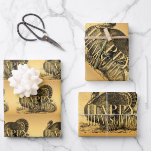 ヴィンテージトルコ幸せな感謝祭WP 3p ラッピングペーパーシート