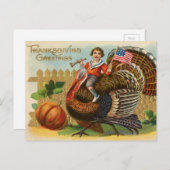 ヴィンテージトルコ感謝祭の挨拶 シーズンポストカード (正面/裏面)