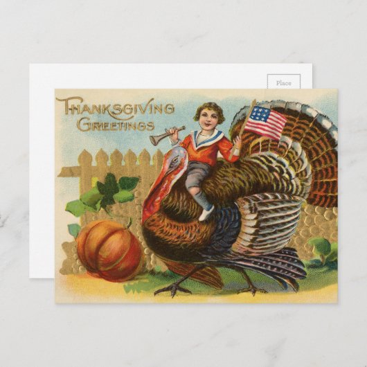 ヴィンテージトルコ感謝祭の挨拶 シーズンポストカード (正面/裏面)