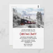 ヴィンテージトレインウィンタークリスマスシーンパーティー招待状 ポストカード (正面/裏面)