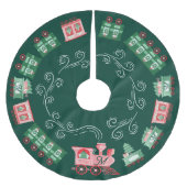 ヴィンテージトレインクリスマスツリー配信モノグラム ブラッシュドポリエステルツリースカート (正面)