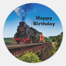 ヴィンテージトレインブリッジフォト誕生日 ラウンドシール