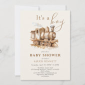 ヴィンテージトレインボホウォーター色ベビーシャワー 招待状 (正面)