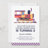 ヴィンテージトレインレトロとカラフルボーイズ誕生日 招待状 (正面)