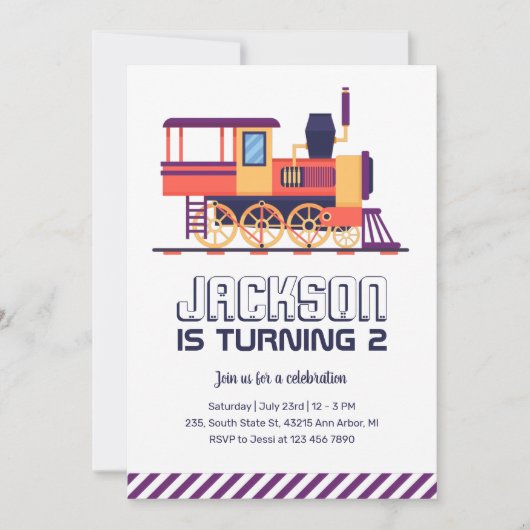 ヴィンテージトレインレトロとカラフルボーイズ誕生日 招待状 (正面)