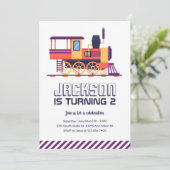 ヴィンテージトレインレトロとカラフルボーイズ誕生日 招待状 (スタンド正面)