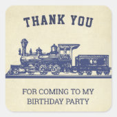 ヴィンテージトレイン子供の誕生日パーティー好意ステッカー スクエアシール (正面)