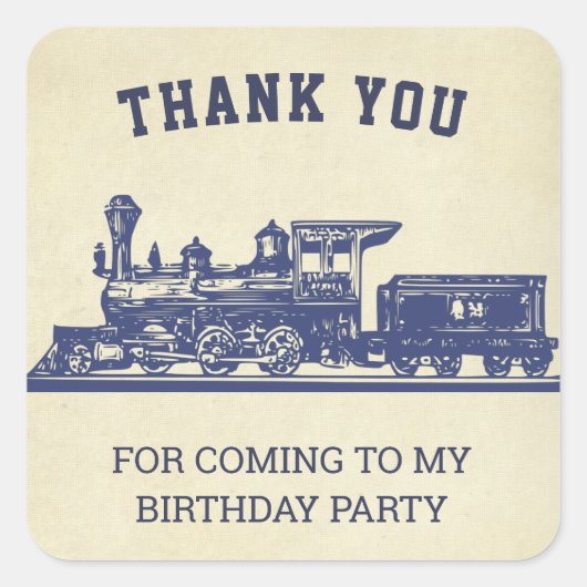 ヴィンテージトレイン子供の誕生日パーティー好意ステッカー スクエアシール (正面)
