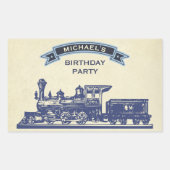 ヴィンテージトレイン子供の誕生日パーティー好意ステッカー 長方形シール (正面)