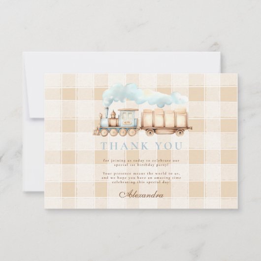 ヴィンテージトレイン1歳の誕生日 サンキューカード (正面)