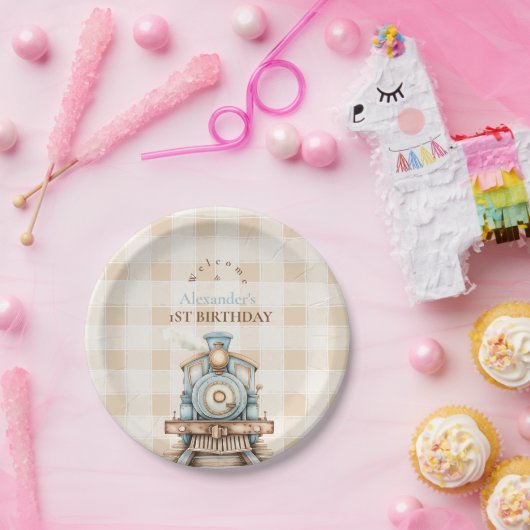 ヴィンテージトレイン1歳の誕生日 ペーパープレート (パーティー)